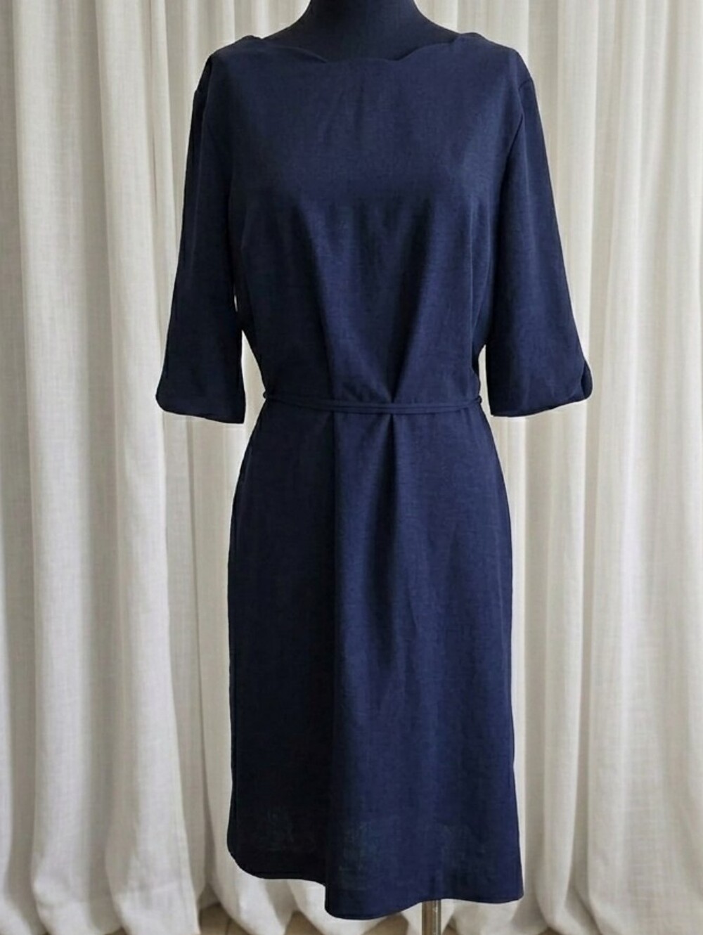 Boss By Hugo Boss Navy Belted Midi Dress